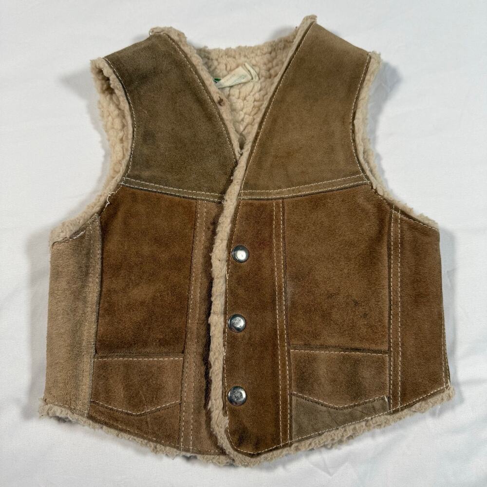 Vintage genuine suede leather sherpa lined vest boys small/medium